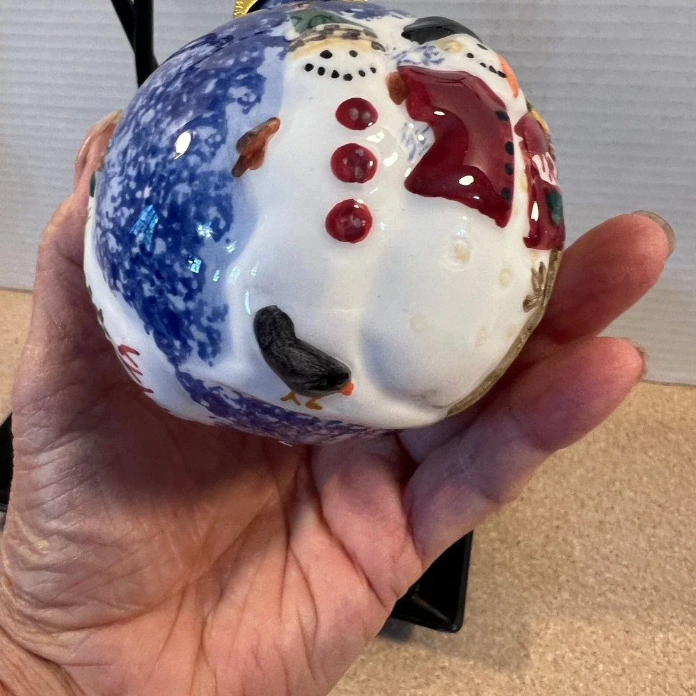 Debbie Mumm Snowman Christmas Tree Ornament Blue White Red Festive Holiday Decor